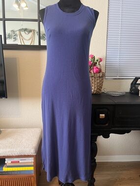 Woolx Iris Sleeveless Medium Moroccan Blue Ribbed Dress Elegant Everyday Style